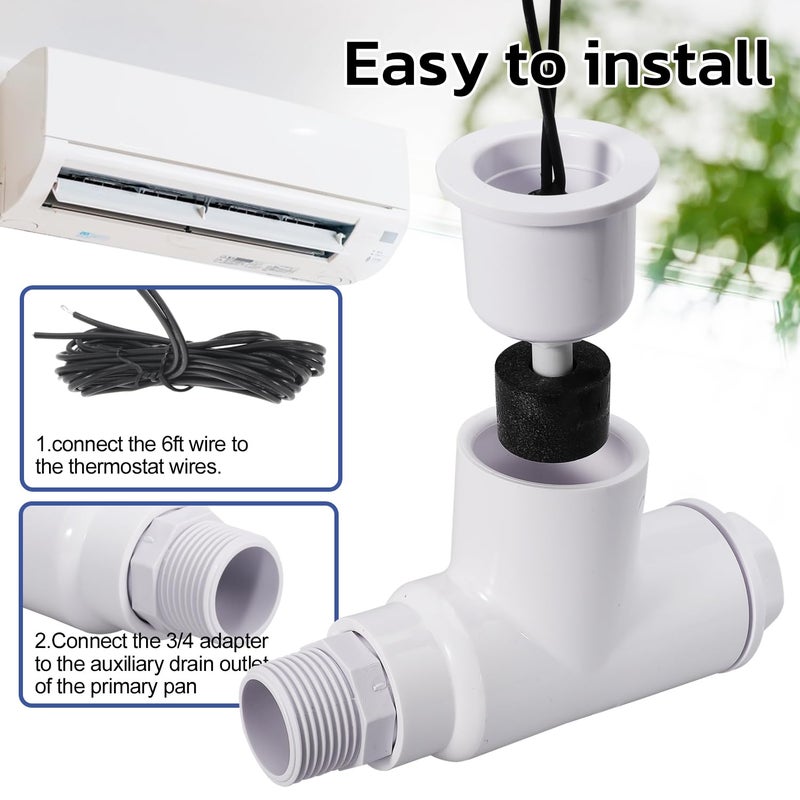 Seweder SS1 Float Switch Condensate Overflow Switch with 3/4 Inch Adaptor and 6FT Wire for HVAC Drain Pan Condensate for condensate Overflow Detection - Image 4